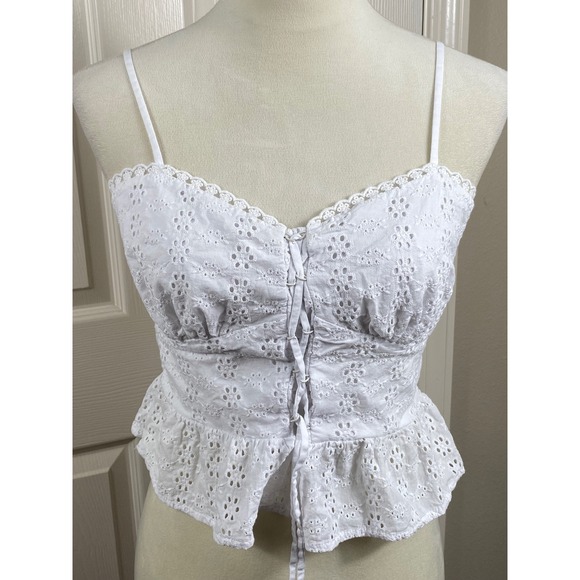 Wild Fable Women's M White Eyelet Cami‎ Crop Top Lace Up Sleeveless Cottagecore - Picture 1 of 6